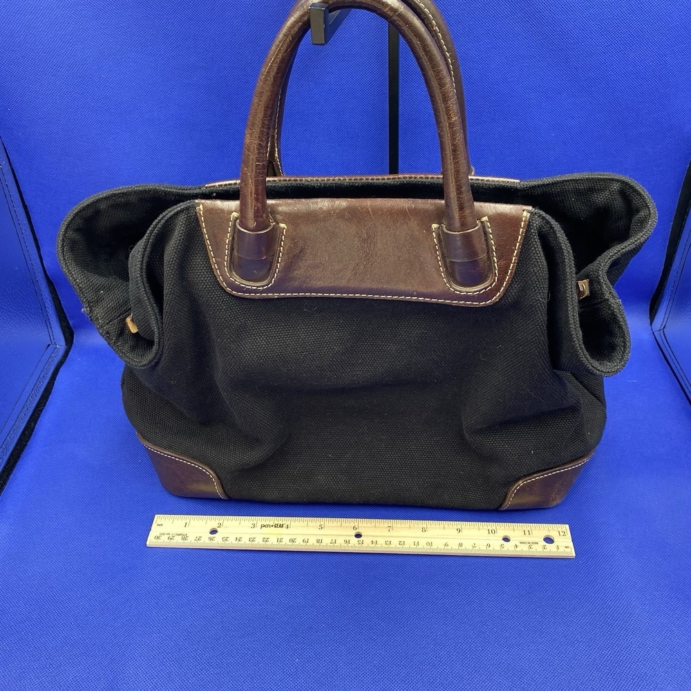 LEVENGER Canvas LEATHER Trim TOTE BAG PURSE BROWN BLACK SHOULDER BAG - Picture 11 of 11